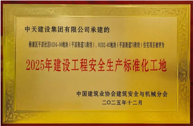 中天控股集團承建9個項目列為2025年建設工程安全生產標準化工地學習交流項目獎項